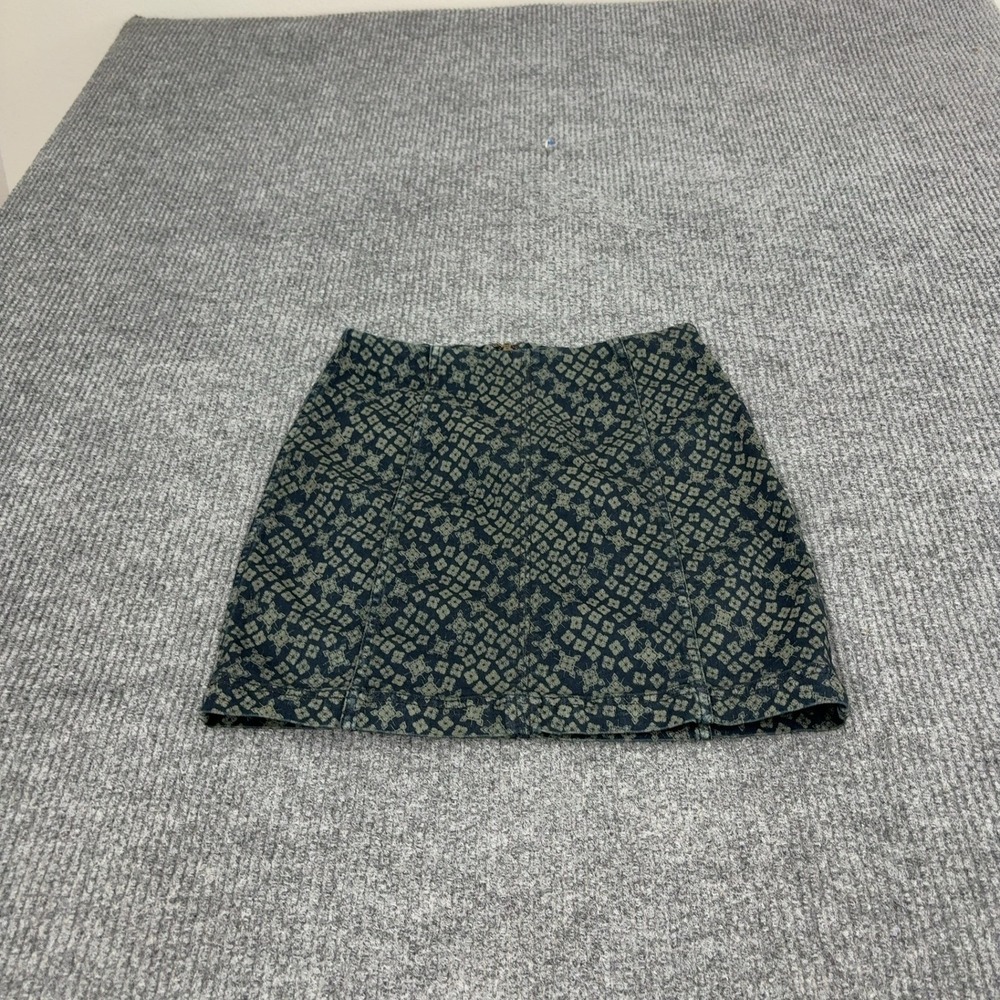 Free People Skirt Womens 6 Blue Cotton Blend Geometric Mini Boho Casual Style